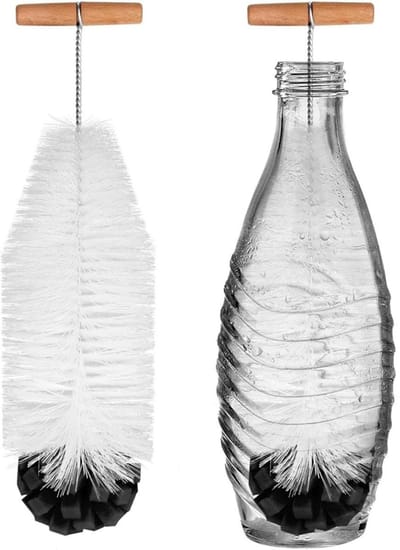 EXCITAT Flessenborstel - Harde haren en zachte spons - Verwijdert hardnekkig vuil - Perfect geschikt voor glazen en frisdrankflessen - Zwart - 32 cm - 2 stuks