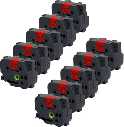 DULA Brother Compatible label tape- Tze-461 - 10 cassettes - Brother P-Touch - Zwart op rood - 36mm x 8m
