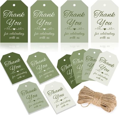 Cadeaulabels in saliegroen - 120 stuks, kleurrijke bedankkaartjes voor bruiloften en verjaardagen
