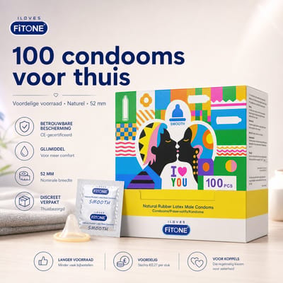 condooms 100 stuks – condooms classic naturel – condooms met glijmiddel – condoom 52 mm – grootverpakking –FiTONE