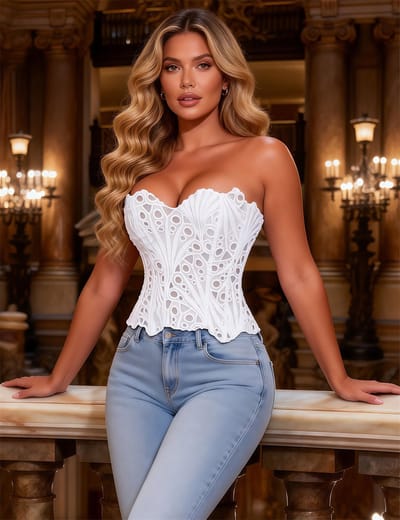 Zeloria Strapless Korset Top – Elegante Dames Corset Met Kant – Fashion Bustier – Wit – S