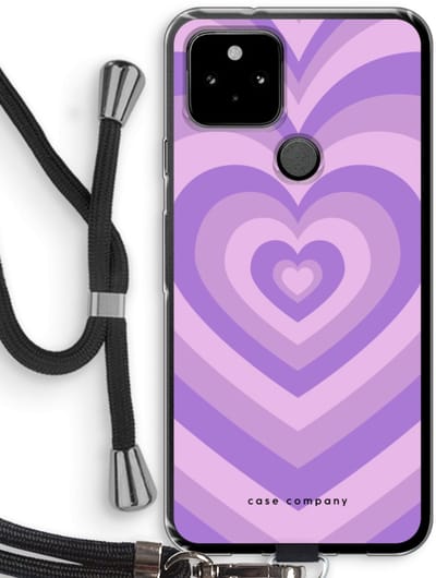 Case Company® - Hoesje met koord geschikt voor Google Pixel 5 hoesje met Koord - Hart Paars - Telefoonhoesje met Zwart Koord - Bescherming aan alle Kanten en Over de Schermrand