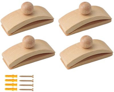 Dailygoods- Wandtapijthouder 4 Stuks - Houten Wandhaken - Zelfklevend - Wandhaken voor Kunst - Wandclips voor Tentoonstelling - Afmetingen 8 x 4,3 x 3 cm