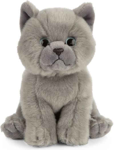 Living Nature Kat knuffel - Britse korthaar - grijs - pluche - 16 cm - poes knuffeldier
