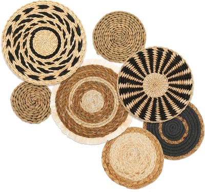 Set van 7 Bohemian Wandmanden van Riet voor Decoratie in Slaapkamer, Eetkamer en Kantoor