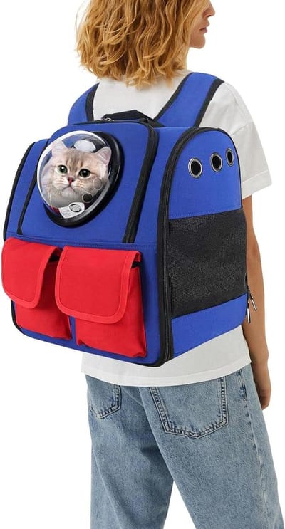 Huisdier Rugzak - Draagtas Kat Hond - Reizen met Huisdier - Ventilatie & Zichtbaarheid - 38x25x34 cm - Blauw