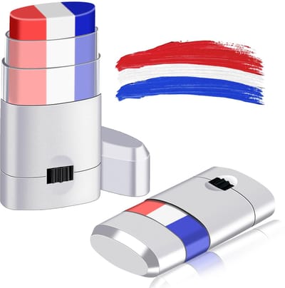 2-delige driekleur stick schminkset - rood wit blauw - gezicht en lichaam schmink - feest en sport aanmoedigingsaccessoire