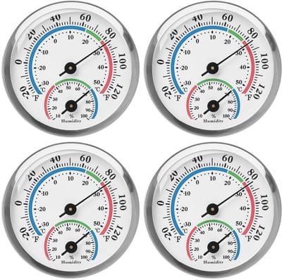 Thermo-Hygrometer 4 Stuks - Thermometer Vochtigheidsmeter - Binnenklimaat Monitoren - Geen Batterijen Nodig - 5.8 x 1.2 cm - Wit
