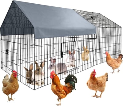 HoerFuriy Grote Kippenren met Dekzeil - 218x100x100 cm - Metalen Konijnenhok & Buitenverblijf - Roofdierbestendig & Duurzaam