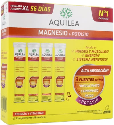 Aquilea Magnesium+Kalium Bruisend 56 bruistabletten|Aquilea Magnesium + Potassium Effervescent 56 effervescent tablets|Aquilea Magnésium+Potassium Effervescent 56 tablettes effervescentes