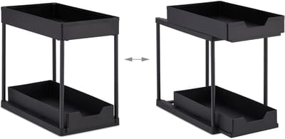 Famanu – Gootsteenkast organizer - met 2 lades - HxBxD: ca. 37x22x40 cm - rek onder wastafel - keuken & badkamer - zwart