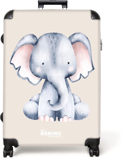 NoBoringSuitcases.com® - Koffer groot - Reiskoffer lichtgewicht - Olifant tekening tegen een beige achtergrond - Rolkoffer met 4 wielen - Grote trolley XL - 98 liter bagage