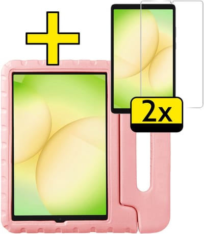 Hoes - Geschikt voor Samsung Galaxy Tab A11 - Met 2x Screenprotector - Kinderhoes Shockproof Bumper - Kidsproof Case - Tablet Hoesje - Kinder Cover - Zalm