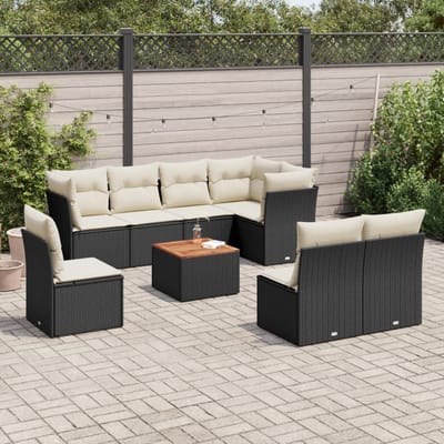 vidaXL - 9-delige - Loungeset - met - kussens - poly - rattan - zwart