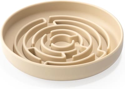 Famanu - Slow Feeder hondenbak, siliconen voerbak met zuignap, anti-verstikking ontwerp, past voor kleine en middelgrote honden (beige)