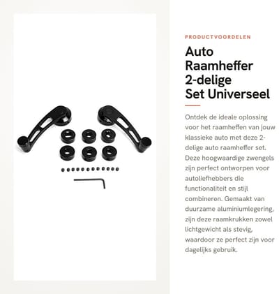 Dailygoods - Auto Raamheffer - 2-delige Set - Universeel voor Klassieke Auto's - Zwart - Raamkrukken - Hoogwaardige Aluminiumlegering - Inclusief Acce...
