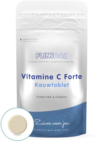Flinndal Vitamine C Forte Kauwtablet - Voor de Weerstand - Met Sinaasappelsmaak - 30 Tabletten