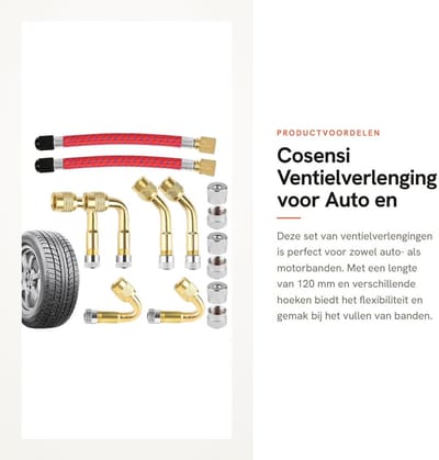 Dailygoods- Ventielverlenging 120 mm - Autoventieladapter 45°/90°/135° - Set van 2 - Metalen constructie - Geschikt voor auto's/motoren - Hoge precisie - Bandenventiel