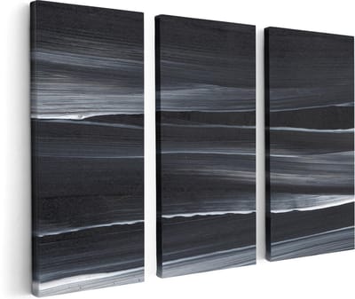 Artaza Canvas Schilderij Drieluik Abstracte Kunst - Zwart met Witte Lijnen - 120x80 - Foto Op Canvas - Canvas Print