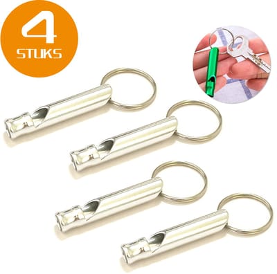 Colorful Sun® Metalen Noodfluit 4 Stuks – Alarmfluit 120 dB met Sleutelhanger – Reddingsfluit voor Outdoor, Wandelen, Camping, Survival & Sport – Hondenfluit – Sport- & Scheidsrechterfluit – Zilver