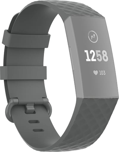 By Qubix - Compatible Fitbit bandje - geschikt voor Fitbit Charge 3 - Fitbit Charge 4 siliconen diamant pattern bandje - Maat: Large - Grijs - Horlogeband - smartwatchbandje