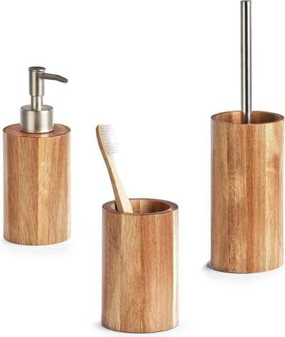 Zeller badkamer - toilet accessoires set - 3-delig - Acacia hout - luxe