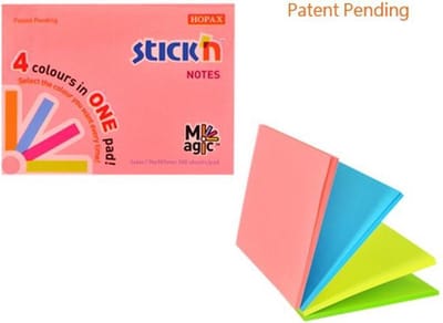 Stick'n Memoblok Magic - Sticky Notes - 76x101mm - 4 Verschillende Neon Kleuren - 100 Memoblaadjes