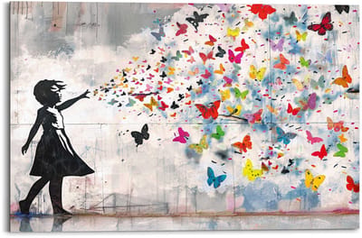 Schilderij Street art vlinders - 60 x 90 - Hout - REINDERS