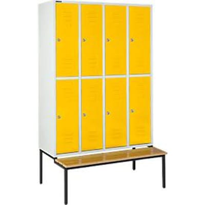 Schäfer Shop Select Kledinglocker, 4 x 2 compartimenten, zitbank  300 mm, cilinderslot, Deur koolzaadgeel