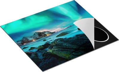 Chefcare Inductie Beschermer Noorderlicht boven het Water bij Rotsen - 60x50 cm - Afdekplaat Inductie - Kookplaat Beschermer - Inductie Mat