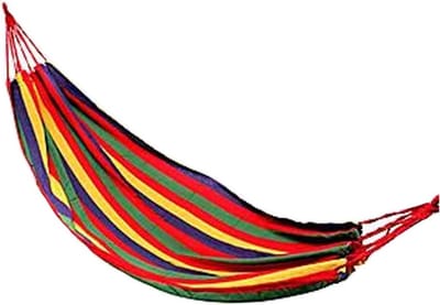 Benson Gestreepte hangmat - rood/geel - 200 x 100 cm - Met opbergtas - Hangmatten voor in de tuin, terras of camping