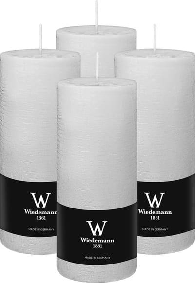 Wiedemann Cilinderkaars/stompkaars - 4x - rustieke kaars - wit - 7 x 16 cm - 66 branduren