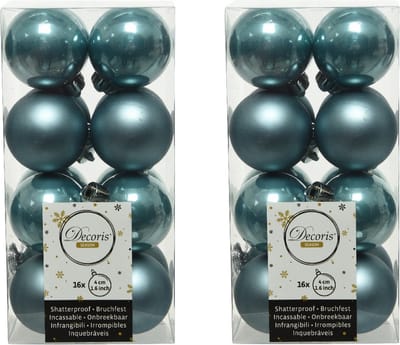 Decoris kleine kerstballen - 32x st - ijsblauw - 4 cm - kunststof - kerstversiering
