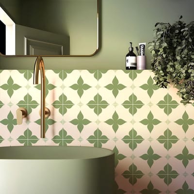 10 zelfklevende wandtegels met bloemenpatroon - waterdichte muursticker voor keuken en badkamer - geschikt voor woonkamer, keuken en vloerdecoratie - ook geschikt voor trappen en vloeren - groen/wit - 20 x 20 cm
