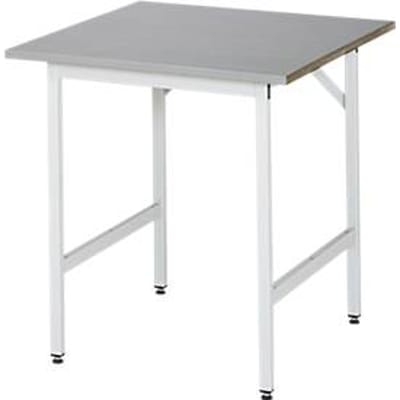 Rau werktafel Jerry, handmatig in hoogte verstelbaar, 25 mm MDF blad met roestvrij stalen bekleding, tot 300 kg, B 750 x D 800 x H 800-850 mm, zilver/lichtgrijs
