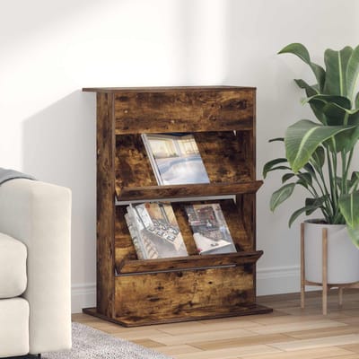 vidaXL - Tijdschriftenrek - Rook - Eiken - 70 - x - 41 - x - 96 - cm - Bewerkt - hout