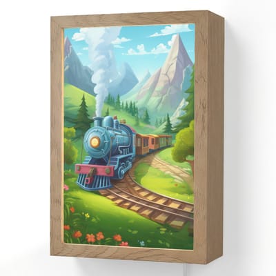 Wandlamp 20x30 cm - Oplaadbaar - Trein - Bloemen - Kinderen - Natuur - Wandlampen binnen woonkamer - Slaapkamer lamp met kabel - Decoratieve nachtlamp - Vloerlamp snoer