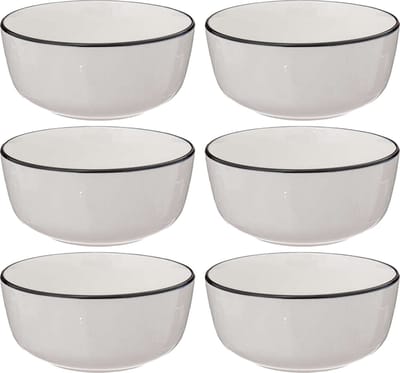 Secret de Gourmet Soepkommen/schaaltjes - 6x - Corona - porselein - D15 x H6.5 cm - wit/zwart