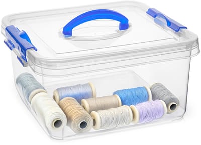 Plasticforte Opslagbox - met deksel - transparant blauw - 5 liter - 24 x 24 x 13 cm - kunststof - opbergdoos - opbergen