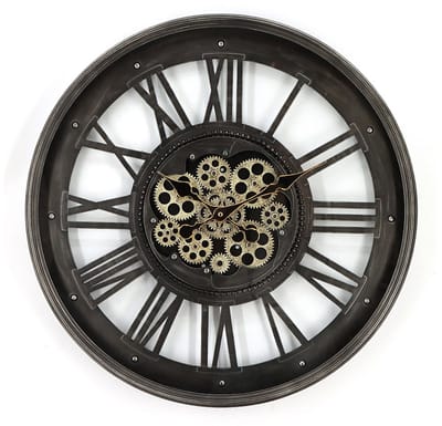 Vente-unique Industriële wandklok van metaal en glas - D60 cm - Antraciet - ASTORIA