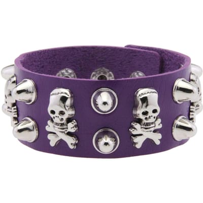 Large Bracelet Crâne en Cuir PU Bracelet Punk Bracelet Manchette Ajustable Gothique Bracelet de Poignet Boucle Rivetée Gothique Bijoux Pour Femmes Hommes blue