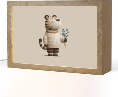 Nachtlampje 30x20 cm - Kinder lampje - Tijger - Blauwe bloemen - Rustig - Tafellamp kinderkamer - Slaapkamer lamp - Bedlamp kinderen - Kinderlampje stopcontact - Wandlamp babykamer - Nachtlampjes