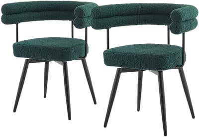 Set van 2 eetkamerstoelen 360° draaibaar in donkergroene teddy stof met armleuningen en rugleuning Keukenstoel ML design