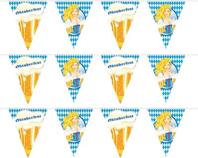 Folat Oktoberfest Bierfeest vlaggenlijn - 3x - slinger - met blonde dame - 10 meter - Feestartikelen - versiering