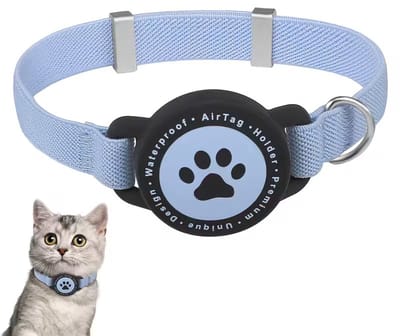Elastische Kattenhalsband met AirTag Houder – Verstelbaar & Veilig voor Katten - Blauw