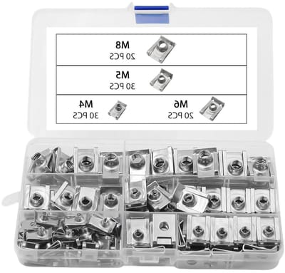 Set van 100 U-Type Plaatmoeren in RVS M4 M5 M6 M8 met Opbergdoos voor Reparaties aan Deuren en Dakpanelen