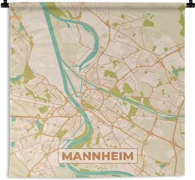 Wandkleed - Wanddoek - Manneheim - Plattegrond - Kaart - Vintage - Stadskaart - 180x180 cm - Wandtapijt