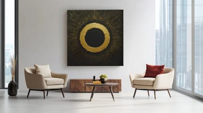 Canvas Schilderij Abstract - Geel - Goud - Zwart - Wanddecoratie - 100x100x2 cm
