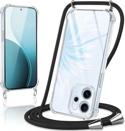 Transparant Hoesje met Koord Geschikt voor Oppo Reno 15F - Case Schokbestendig TPU - Shockproof Back Cover met Ketting - Doorzichtig