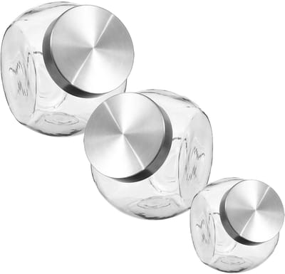 Secret de Gourmet Set van 3x snoeppotten - voorraadpotten - glas - 650 ml - 1500 ml - 2100 ml - Luchtdichte sluiting